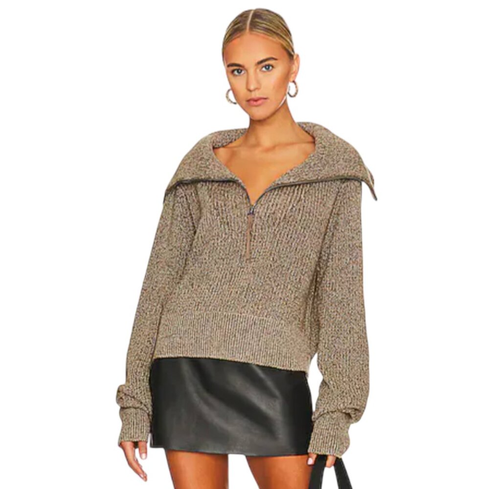 Varley Mentone Half Zip Pullover Sweater Womens Large Green Olive Long Sleeve